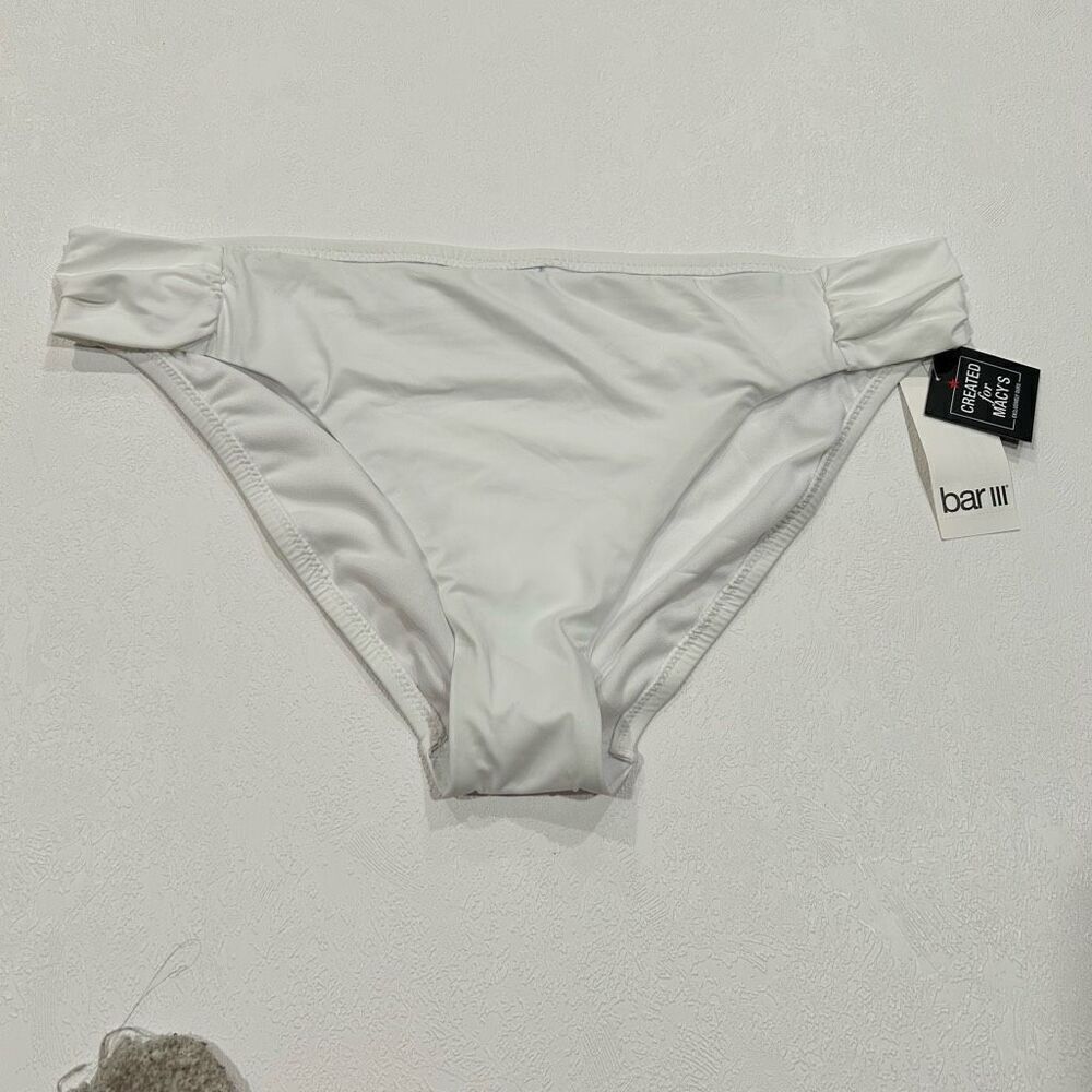 Bar III White Bikini Bottoms | Ruched Sides | NWT | Size XL